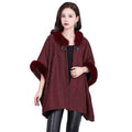 MIO New Ladies Winter Acrylic Faux Rex Rabbit Fur Edge Wool Cardigan Cape