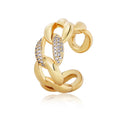 Personality Geometry Cuban Curb Link Brass Ring 18k Gold Plated Adjustable Opening Hollow Twist Chain Zircon Finger Ring