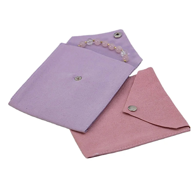 Customized Velvet Suede Jewelry Pouch Bag with Button Flap Envelop Design for Rings Bracelets Earrings-Recyclable