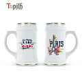 Topjlh 22oz Thick Ceramic Stein Gold Trimmed Handle Sublimation Ready Beer Mug Custom Logo for Wedding Promotional