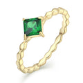 YILUN 14K Gold Plated Emerald Green CZ Ring 925 Sterling Silver Dainty Engagement Monolithic Rings for Women