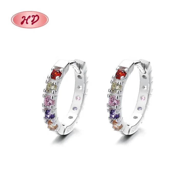 2023 Jewelry Supplier Hoops Earrings Silver Plated 925 Sterling Women Huggies Earrings With Aaa Cubic Colorful Zirconia Stone