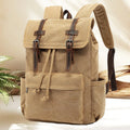 Custom Men's Waxed Canvas Travel Backpack Portable Laptop Schoolbag Leather Trim Polyester Lining Fashionable Drawstring Closure