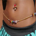 African New Healing Chakra Chip Crystal Waist Gold Belly Body Chain Necklace for Woman Accessories