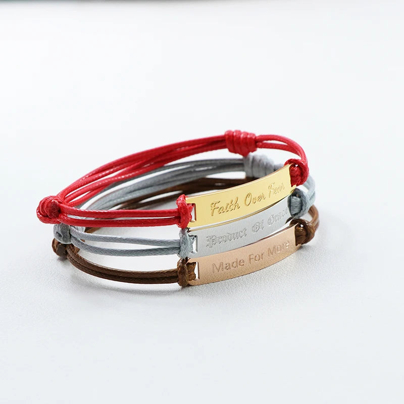 Personalized Rope Jewelry Custom Engraved Encouraging Phrase Adjustable String Bracelet Men Women Friendship Gift