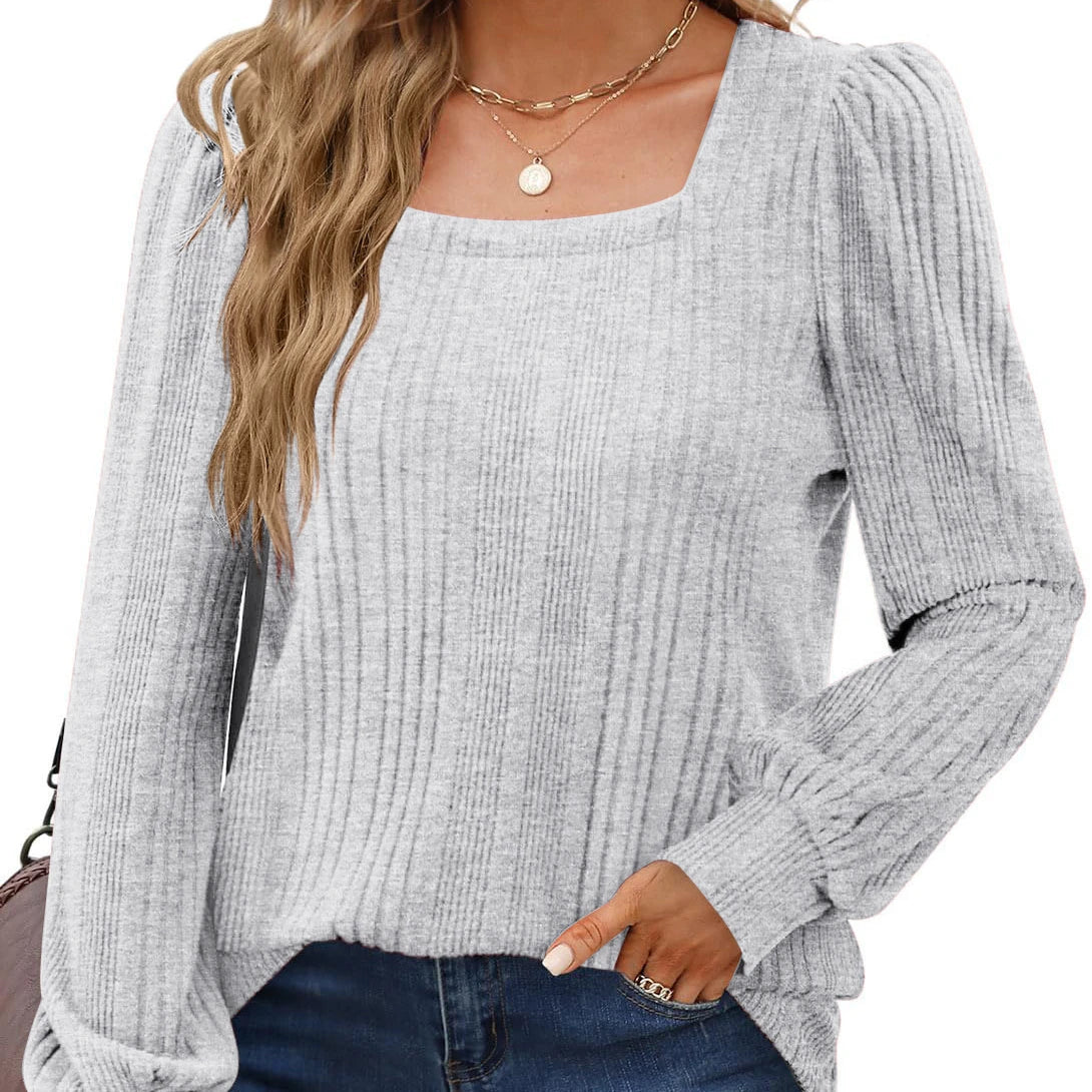 Women Autumn and Winter Square Neck Elegant Pullover Sweater Plus Size Fashion Casual Long Sleeve Top