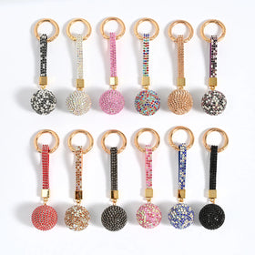 New Design Anti Loss Full Diamond Keychain Fashion Crystal Round Rhinestone Ball Car Keychain Schoolbag Pendant Keychain