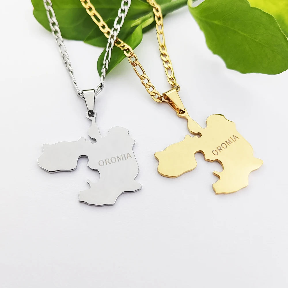 Ethiopia Oromia Map Pendant Necklaces Map Necklace Stainless Steel Collier Acier Inoxydable Bijoux Trending XP Jewelry