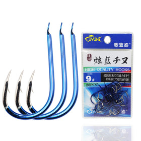 ZHIYEZHE 25pcs~35pcs Blue Flat Head High Carbon Steel Barbed Hooks Saltwater Freshwater Hook