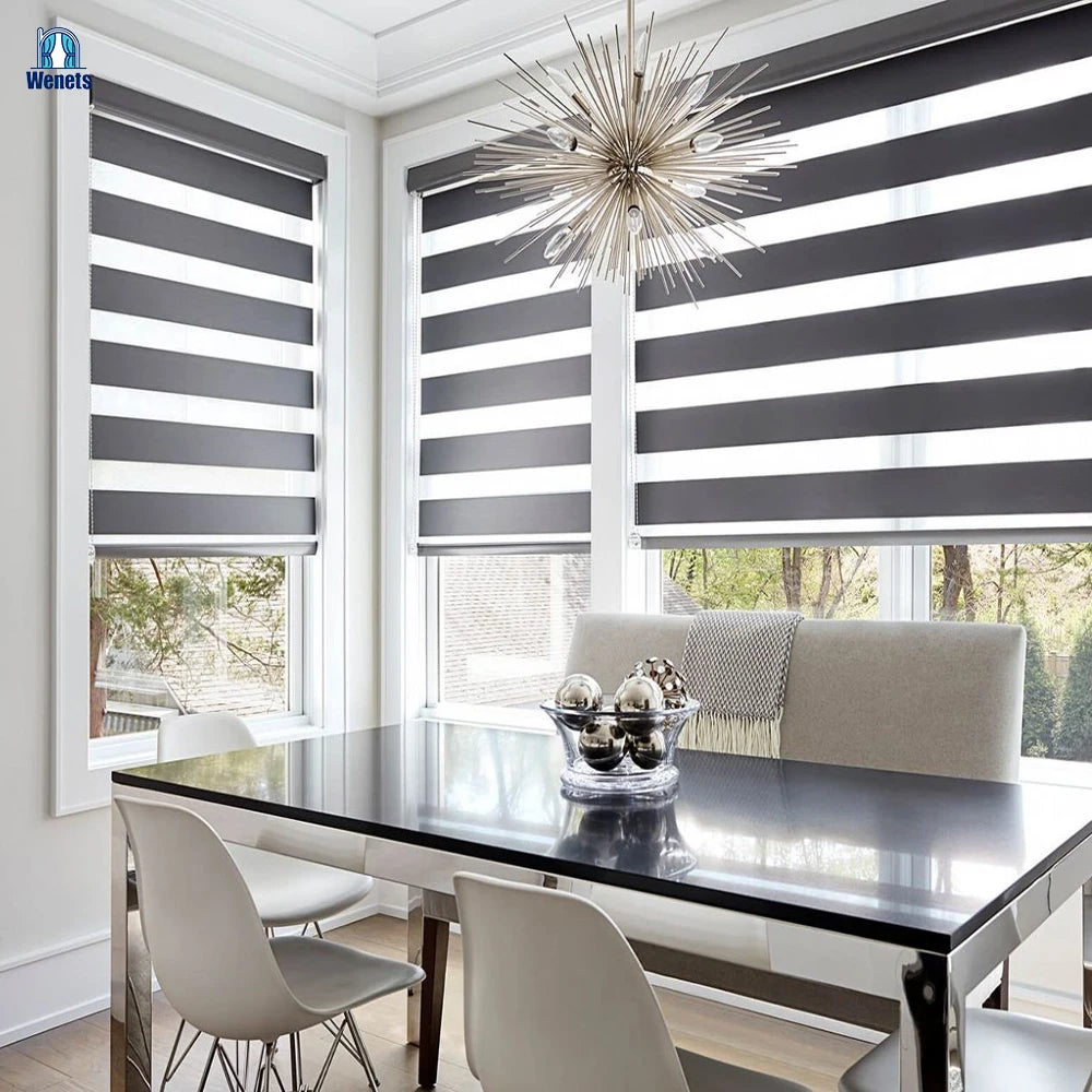 Remote Control Day Night Zebra Roller Blinds Motorized with Alexa Control System Window Shades