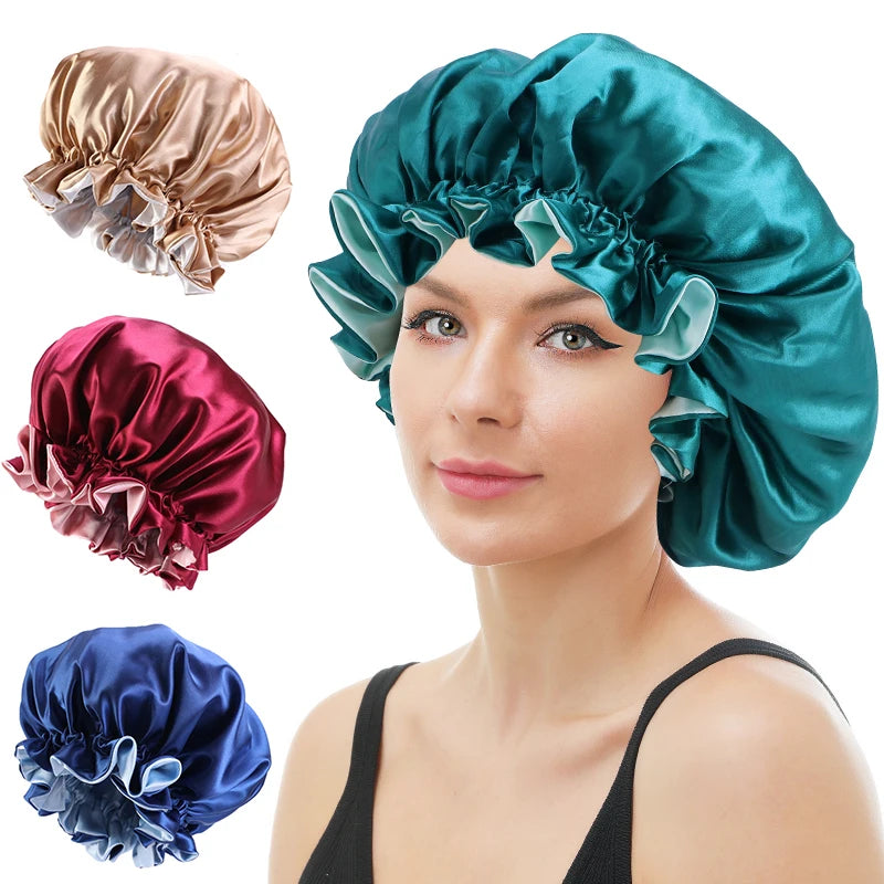 GTOP Wholesale Customized Monogrammed Large Size Satin Bonnet Sleeping Double Layer Solid Color Hair Bonnets Bulk for Women