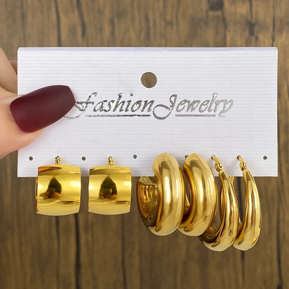 VKME Retro Style 18K Gold Plated Stainless Steel Chunky Hoop Earrings for Women Jewelry