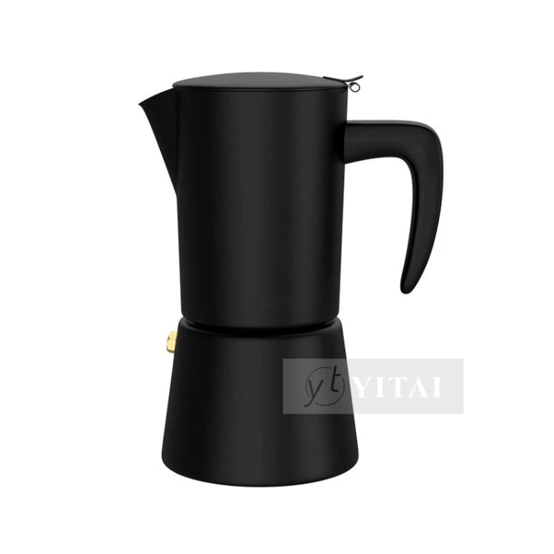 BERTILLE Stovetop Matt Black Espresso Maker 6 Cup Induction Stainless Steel Moka Pot Coffee Maker