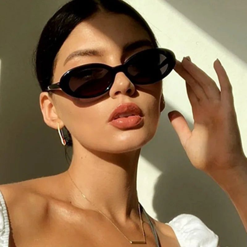 Custom Logo High Quality Vintage Black Cat Eye Sunglasses Small Frame Oval Sunglasses Women