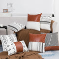 Hot Selling Hot Sells Decorative Boho Digital Printing Patch Work Pu Leather Throw Cushion Case Pillow Cover for Sofa