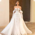 Wholesale Customizable Anti-Static Wedding Dress Empire Silhouette Large Lace Skirt Deep V Trailing Two-Way Wearing Applique