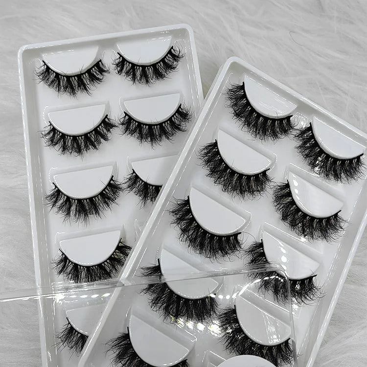 Qingdao Vendor Wholesale Wispy 5D Faux Mink Eyelash Extension Customized Logo 5 Pair Set for Full Strip