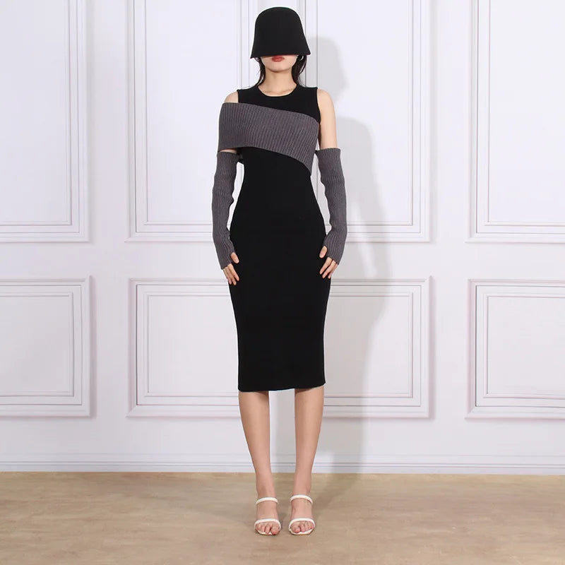 2024 Spring Summer Women's Knitted Mid-Length Skirt New Fashion Slimming Sleeveless Vest Style Hip-Covering Dress Natural Solid