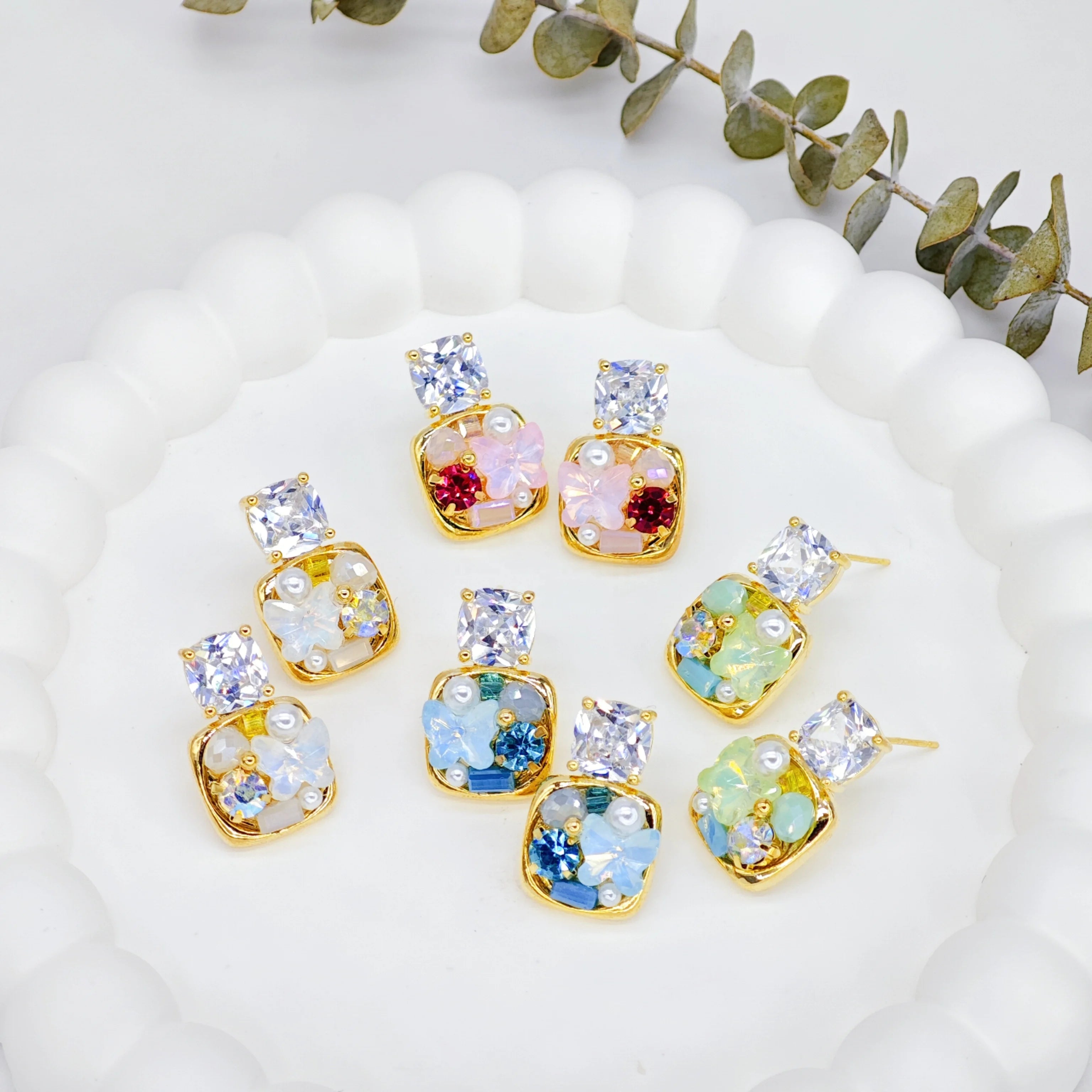 Ilona Handmade 18K Gold Plated Ear Studs Small and Exquisite Geometric Butterfly Zircon Earrings Trendy Style for Anniversary