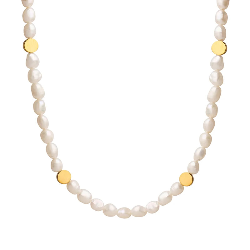 Newest Product Necklace Stainless Steel Freshwater Pearl Necklace with Gold Beans Woman