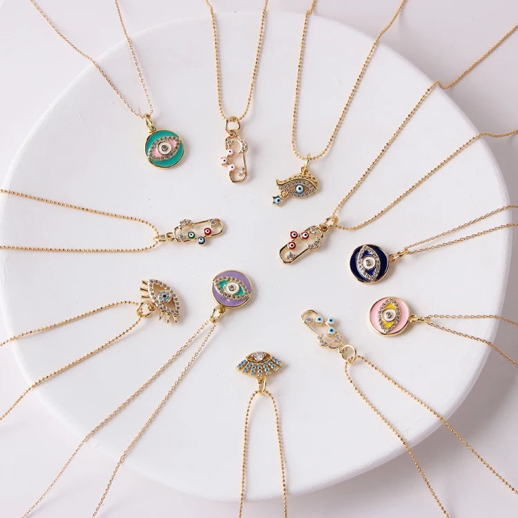 Vintage Creative Cute Cartoon Fashion Custom Design Blue Eye Multi Color Oil Driped Necklace for Girls Women