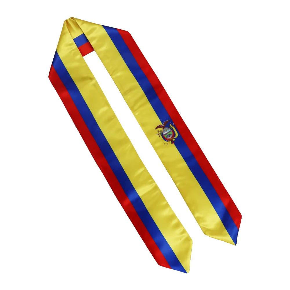 100% Satin Polyester Ecuador International Study Abroad Adult Graduation Scarf Sash
