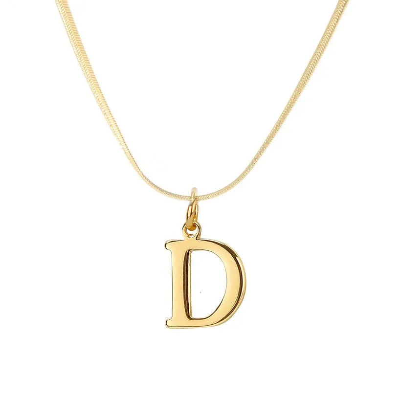 Fashion Stainless Steel Initial Letter Pendant 18K Gold Plated Trendy Simple Personalized Necklace Gift for Women and Men