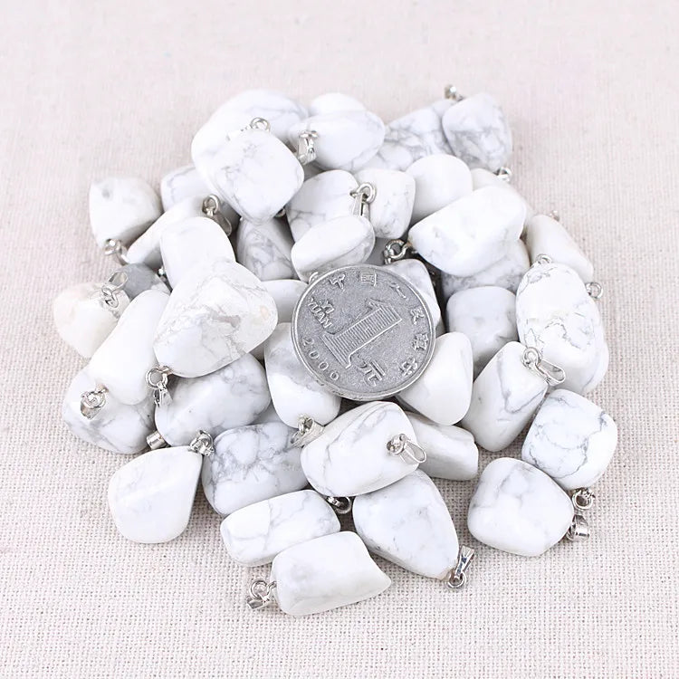 HUIYING New Dainty Gold Plated Bezel Faceted Natural Gemstone Howlite Pendants