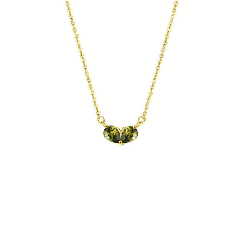 Spring Green 925 Sterling Silver 18k Gold Plated Heart Shaped CZ Diamond Pendant Necklace for Women