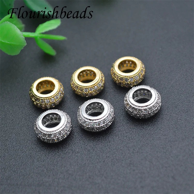 Anti Fading Gold Plated Rhodium Plated Rondelle Micro Pave Zircon Spacer Beads