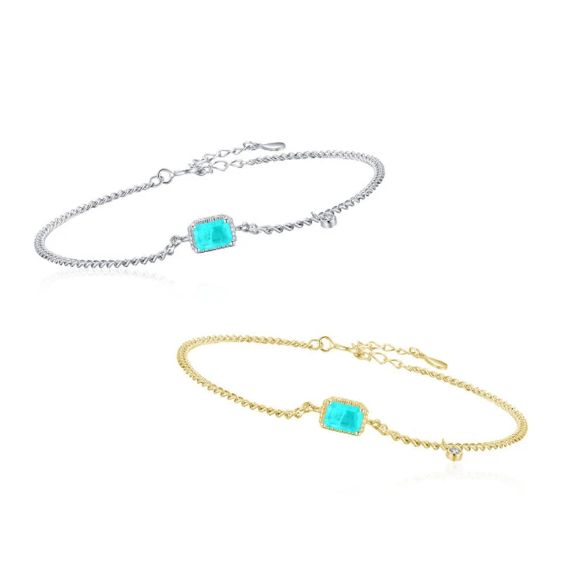 RHB899 925 Sterling Silver Elegant Rectangle Tourmaline Paraiba Bracelet Fashion Link Chain for Women Wedding Jewelry Gifts