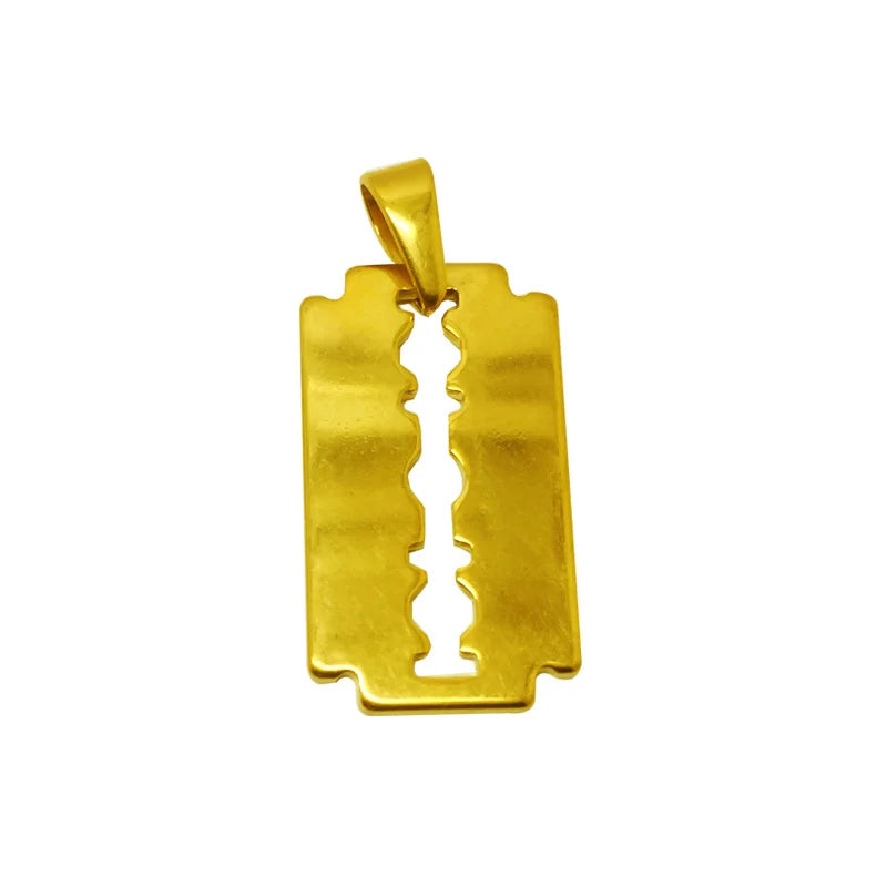 Olivia Blade Shaped Pendant Punk Men Necklace Stainless Steel Razor Charm Pendant Gold Blade Jewelry