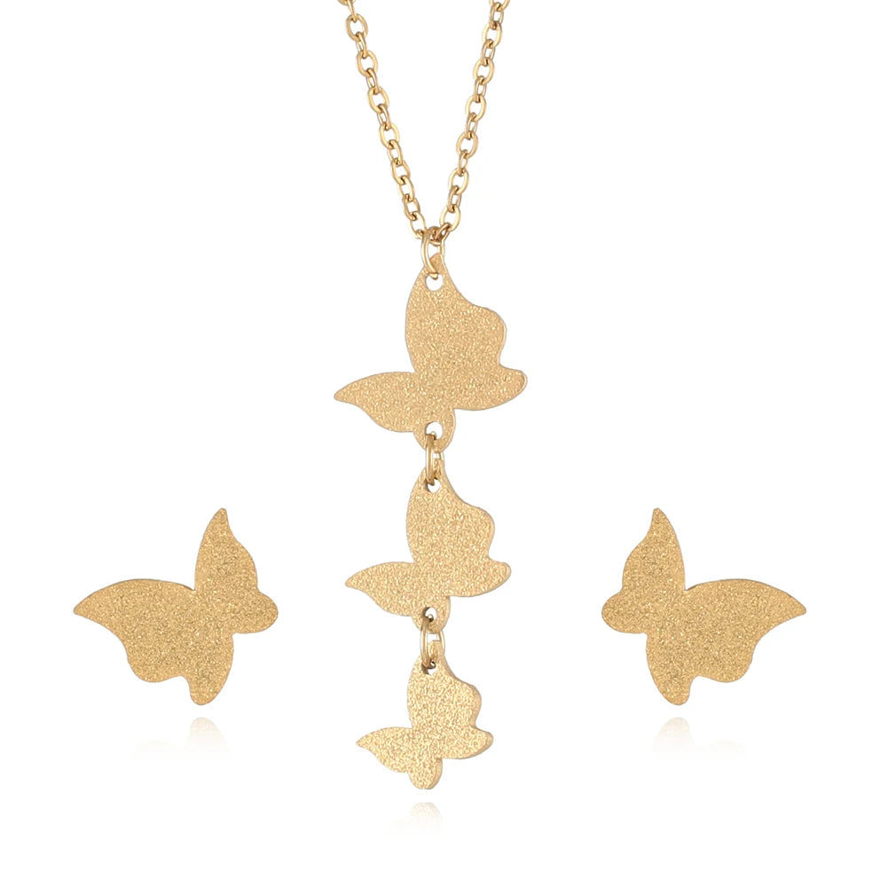 Gold-Plated Stainless Steel Butterfly Star Flower Jewelry Set Waterproof Necklace Earrings for Weddings Parties Engagements-Gift MegaBDM