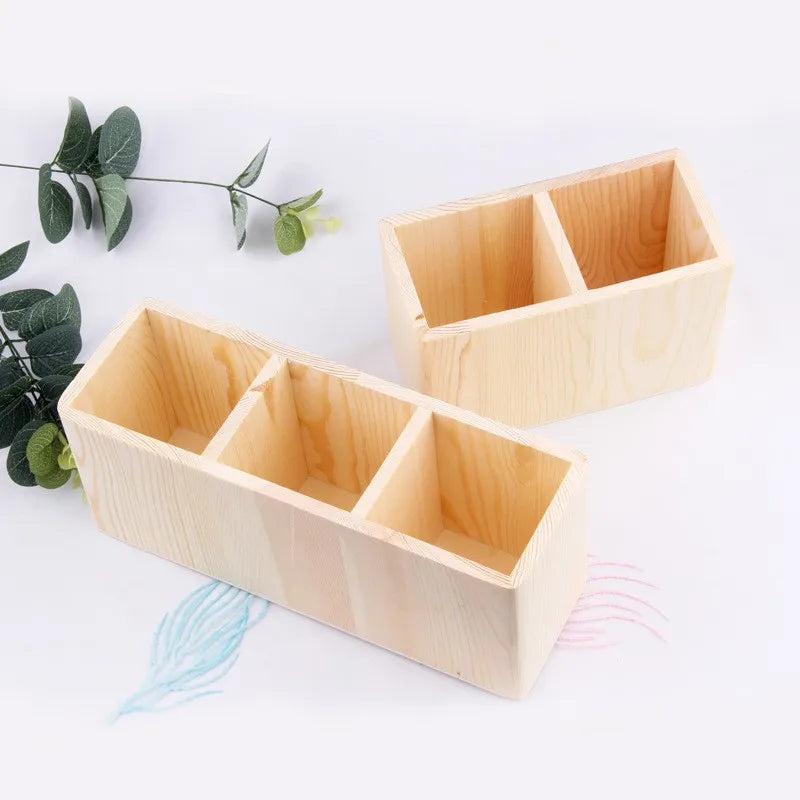 Wholesale Wooden Multi-compartment Desktop Pen Holder square Storage Box Custom logo