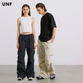 American Casual Paratrooper Overalls Men's Lace-up Draw Pleated Sport Quick Dry Straight Leg Slacks Summer Cargo Pocket Pants