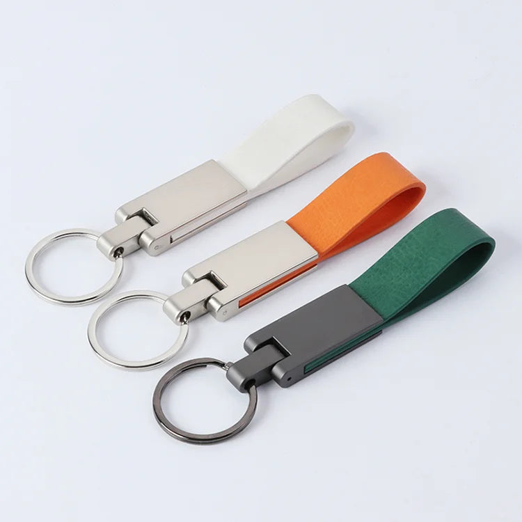 Wholesale Custom Logo Metal Luxury Accessories Real Blank Circle Leather Loop Key Chain Genuine Pu Faux Leather Car Keychain