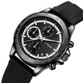High Quality Men's Luxury Chronograph Sport Watch with Silicone Band and Glass Dial Business Style Waterproof Quartz Movement
