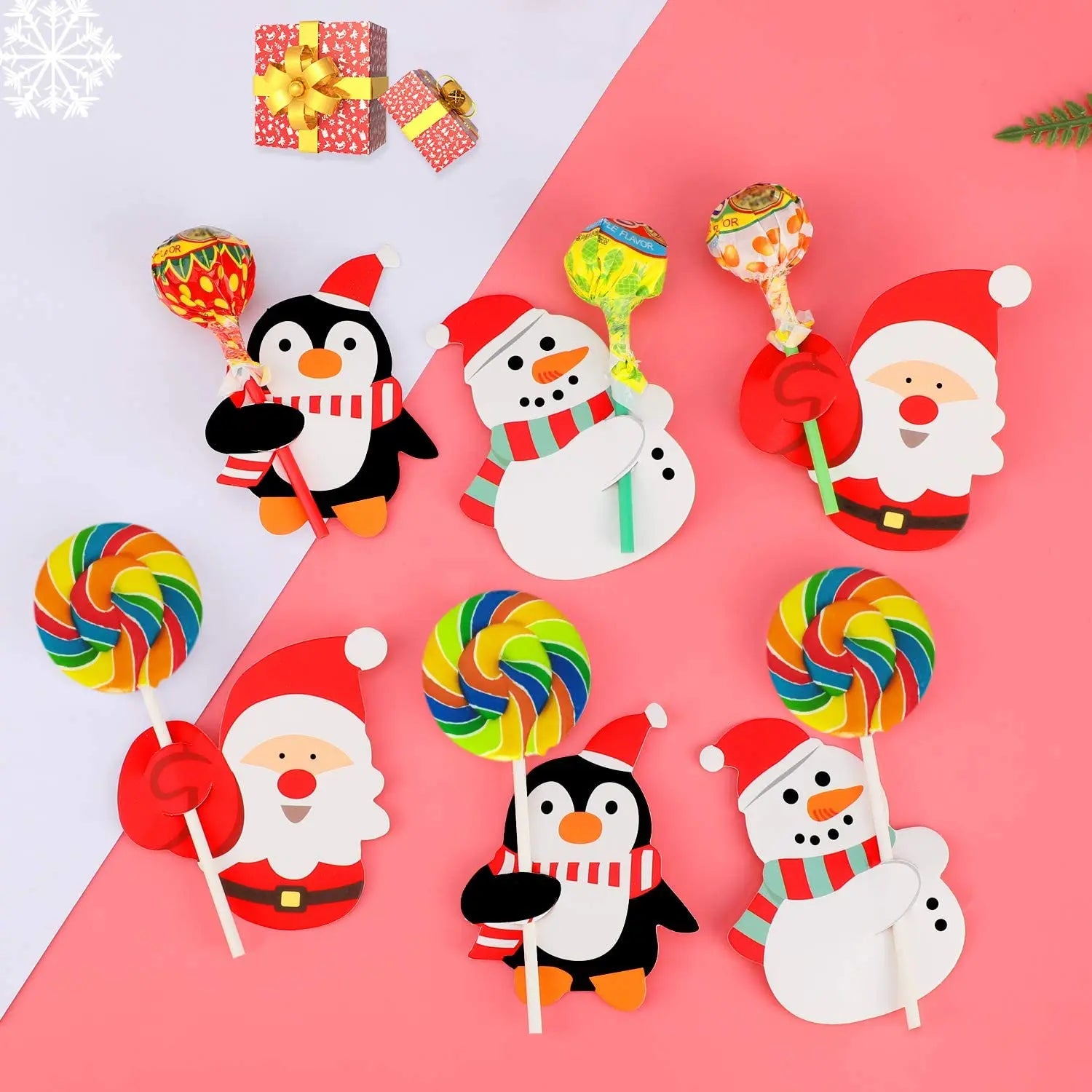 50pcs Santa Claus Penguin Christmas Card Lolly Sugar-loaf Paper Card Lollipop Holder Xmas Party Home Decoration Accessories