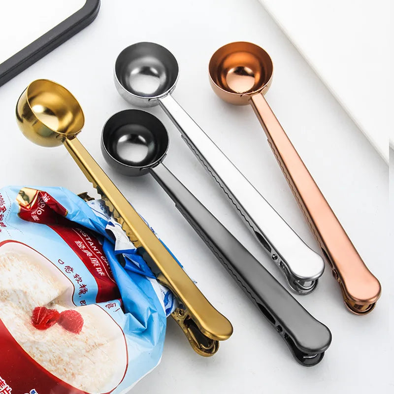 Metal Gold Copper Brass Product Stainless Steel Coffee Bean Measuring Spoon/scoop with Bag Clip