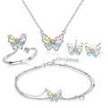 Daidan Fine Elegant Ladies Four Piece 925 Silver Colorful Zircon Butterfly Jewelry Set
