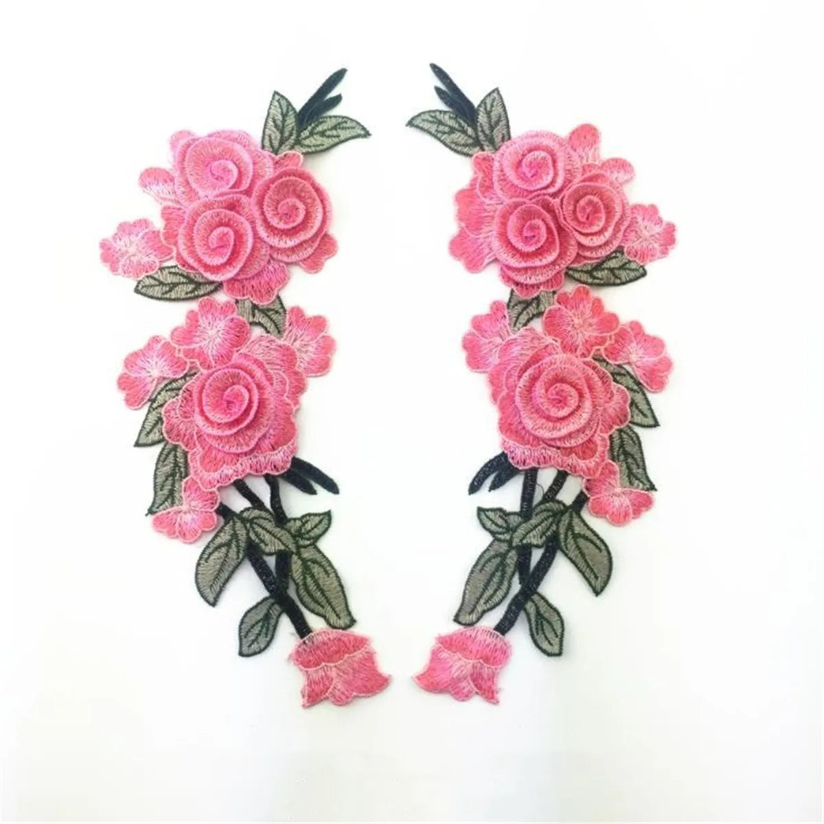 1 Pair Rose Flower Applique Embroidery Sew on Patch Cloth Floral Collar Garment Accessories