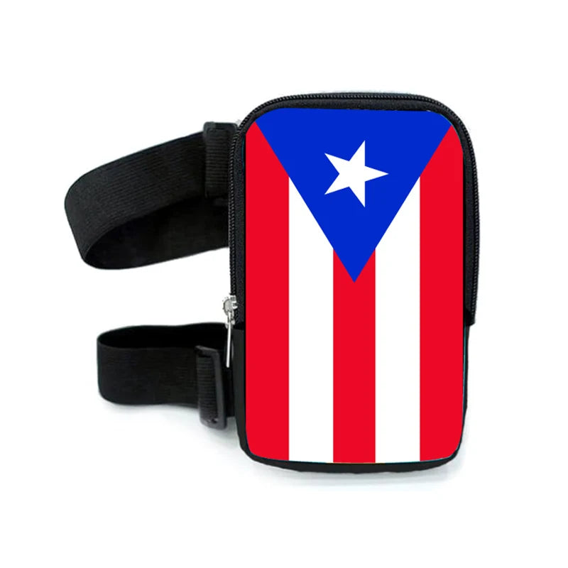 Customized PU Puerto Rico Flag Printing Carnival Leg Bag for Women Outdoor Travel Waterproof Phone Pouch