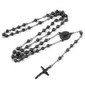 GP 6mm Antique Steel Beads Catholic Rosary Shiny Religious Chain Necklace Jewelry Black Plated PVD Jesus Cross Pendant Wholesale