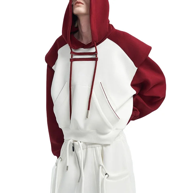 2026 Custom Contrast Color Hoodie Sleeves Crew Neck Splicing Lovers T-shirt