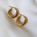Trendy Women Hypoallergenic Non Tarnish Big Thick Round PVD 18K Gold Plated Chunky Hoop Earrings Stainless Steel