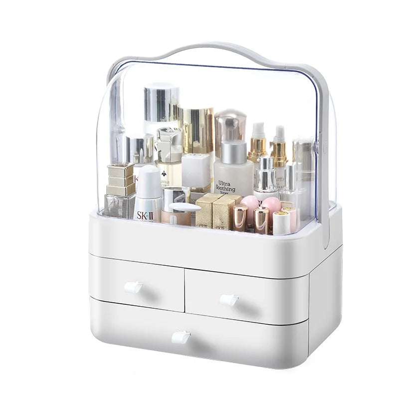 Portable Makeup Storage Box Countertop Organizer Fully Open Waterproof Cover Makeup Organizer