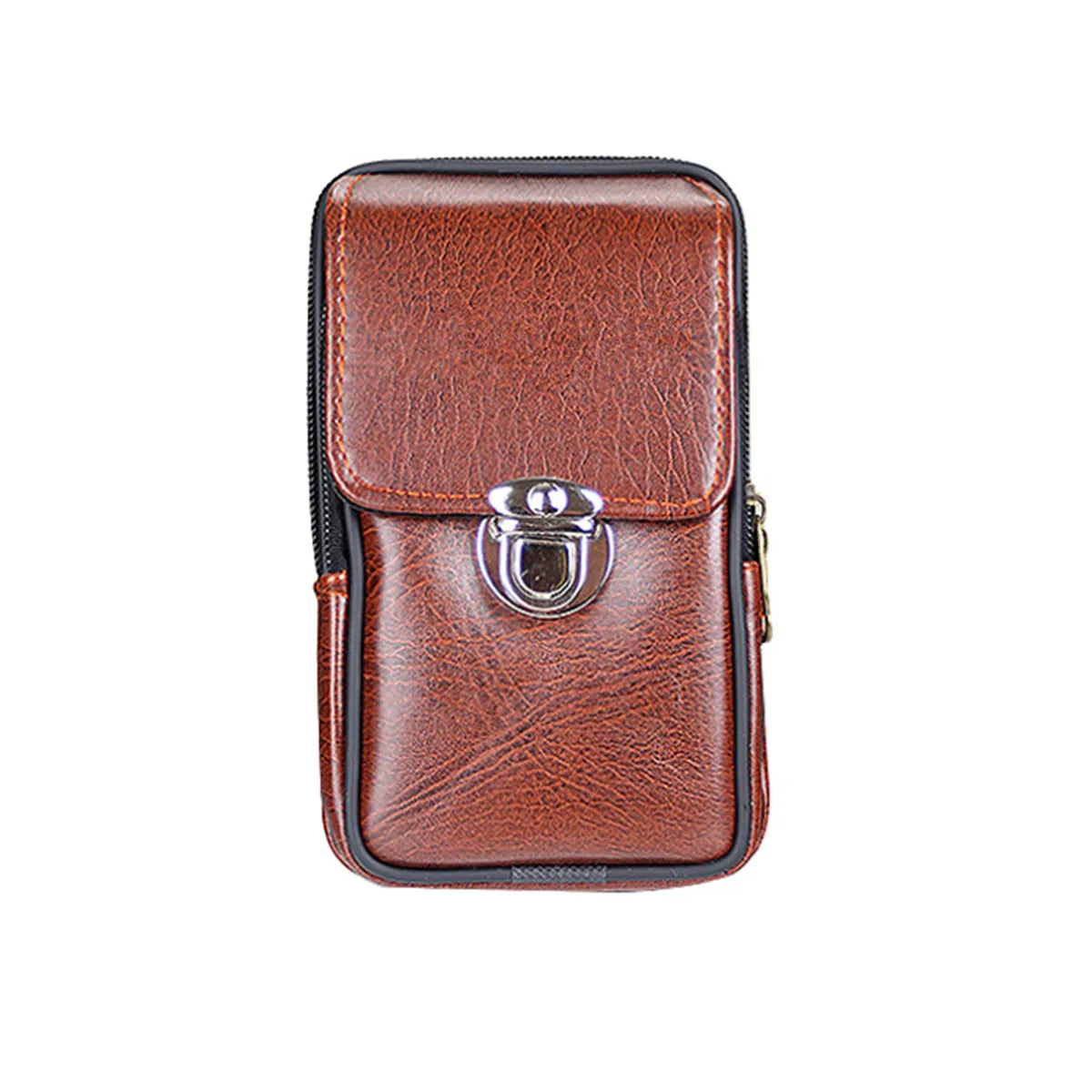 Vintage Leather Hip Sports Fanny Pack Waist Belt Bag Double Layer Men's Cell Phone Case Pocket Purse Pouch