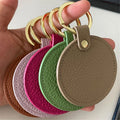 Custom Logo Metal Car Key Tag Leather Chain Round Key Ring Keyring Pu Leather Keychains