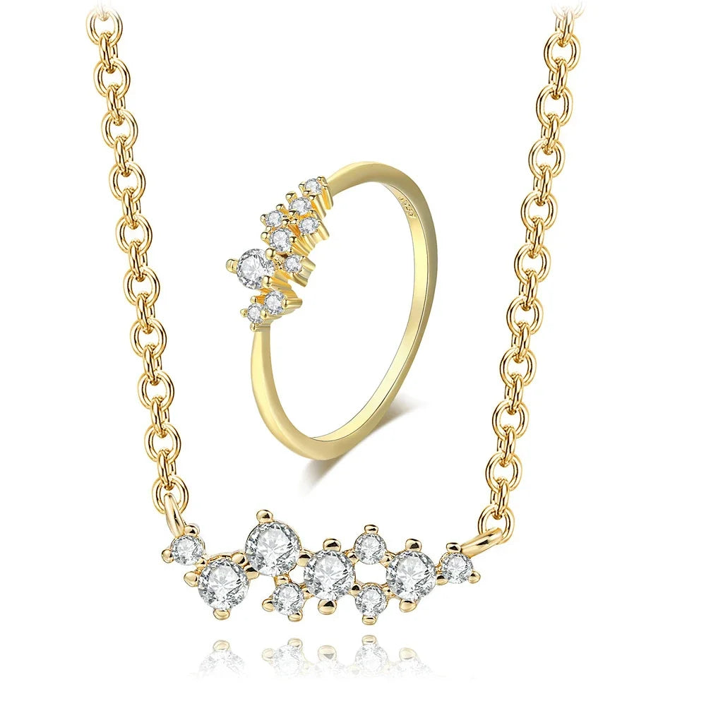 Jewelry Sets for Women Romantic Twinkle Stars Light Yellow Gold Color 2 PCS Necklace Ring Gift Fashion Jewelry LAMOON