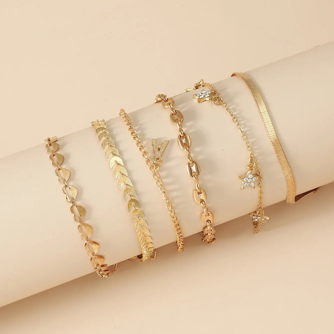2025 Women's Gold Color Simple Chain Anklets Wholesale Beach Foot Jewelry Leg Chain Ankle Bracelets Set Zircon Women's